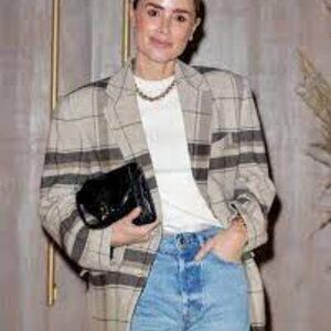ANINE BING Quinn Plaid Stretch Wool Blazer XS